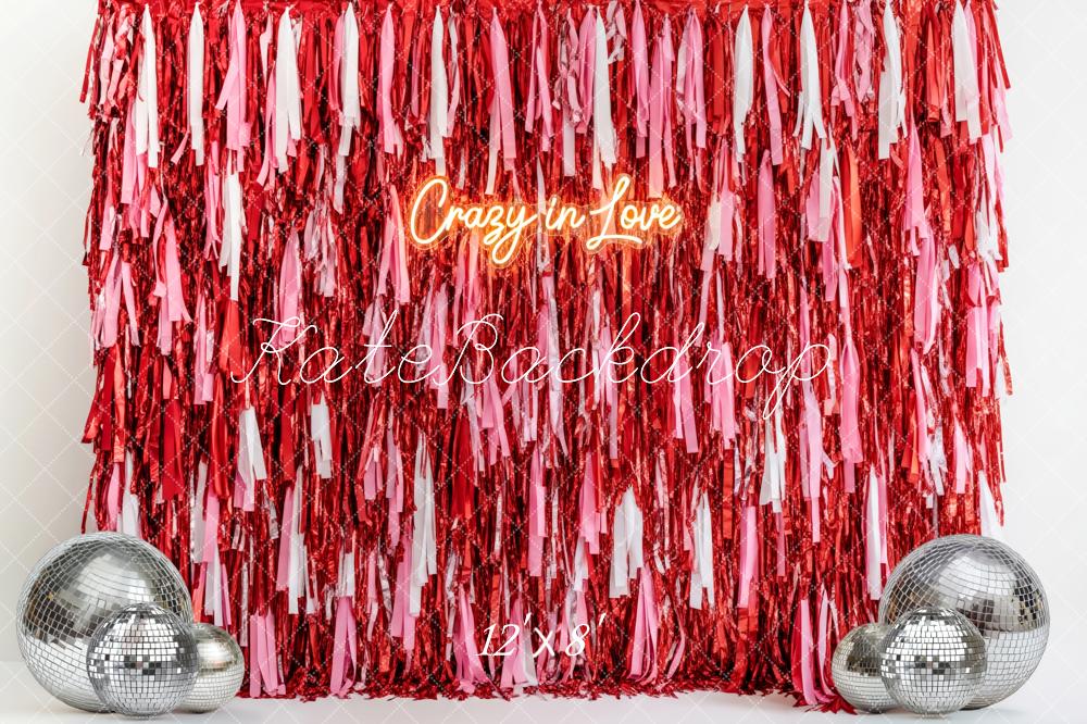 Kate Red Pink Tinsel Streamers Disco Balls Backdrop Designed by Patty Roberts