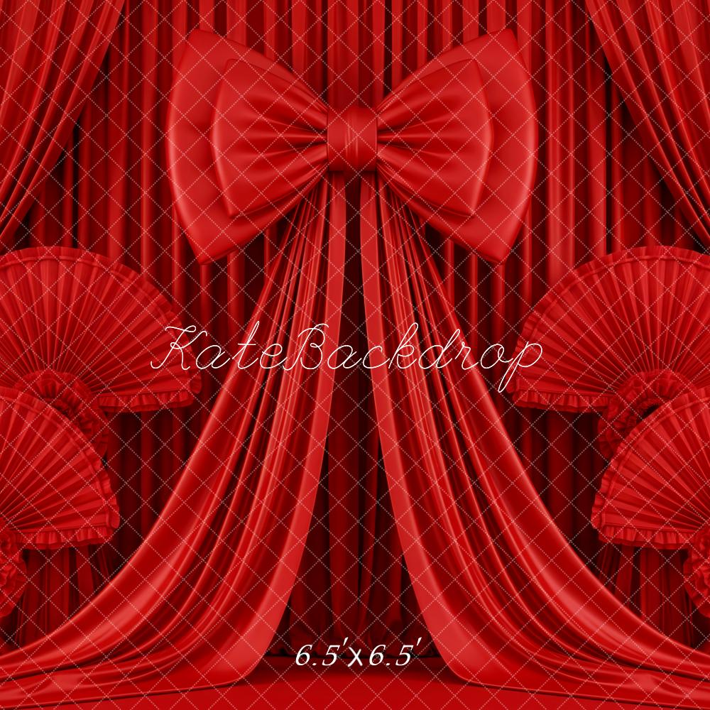 Kate Red Curtains Bow Fans Backdrop Designed by Patty Roberts
