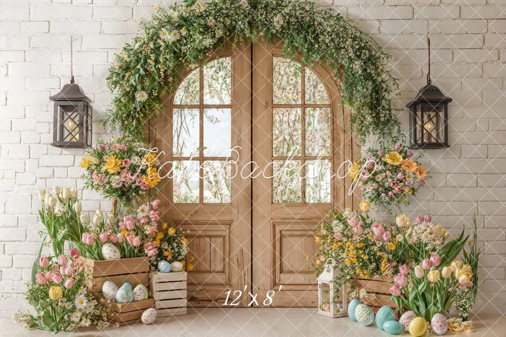 Kate Easter Wooden Door Floral Eggs Backdrop Designed by Emetselch