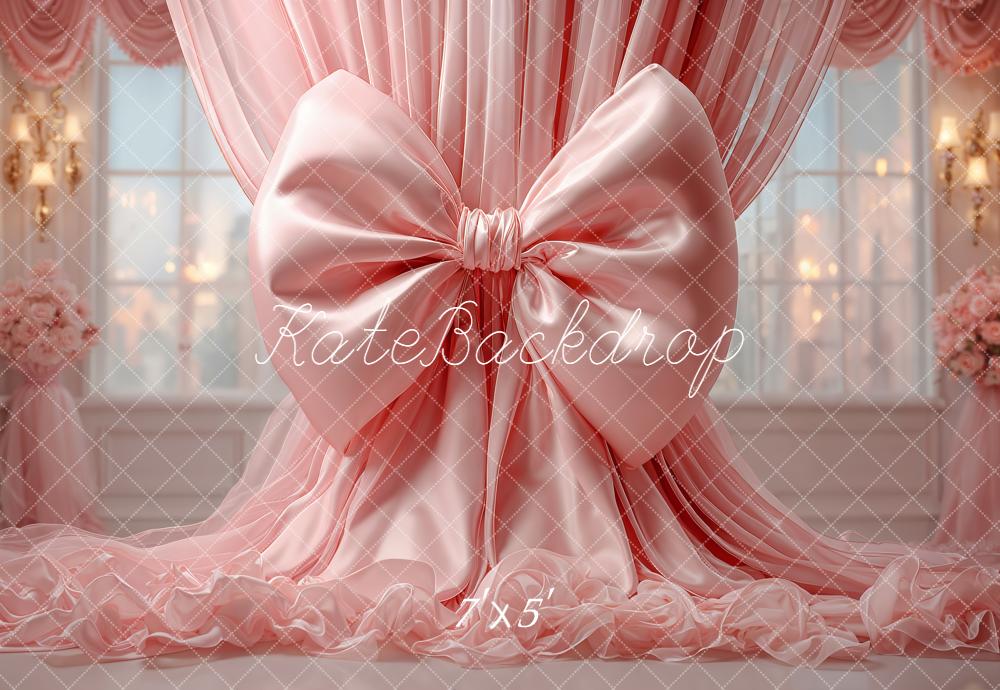 Kate Pink Sheer Curtains Satin Bow Backdrop Designed by Emetselch