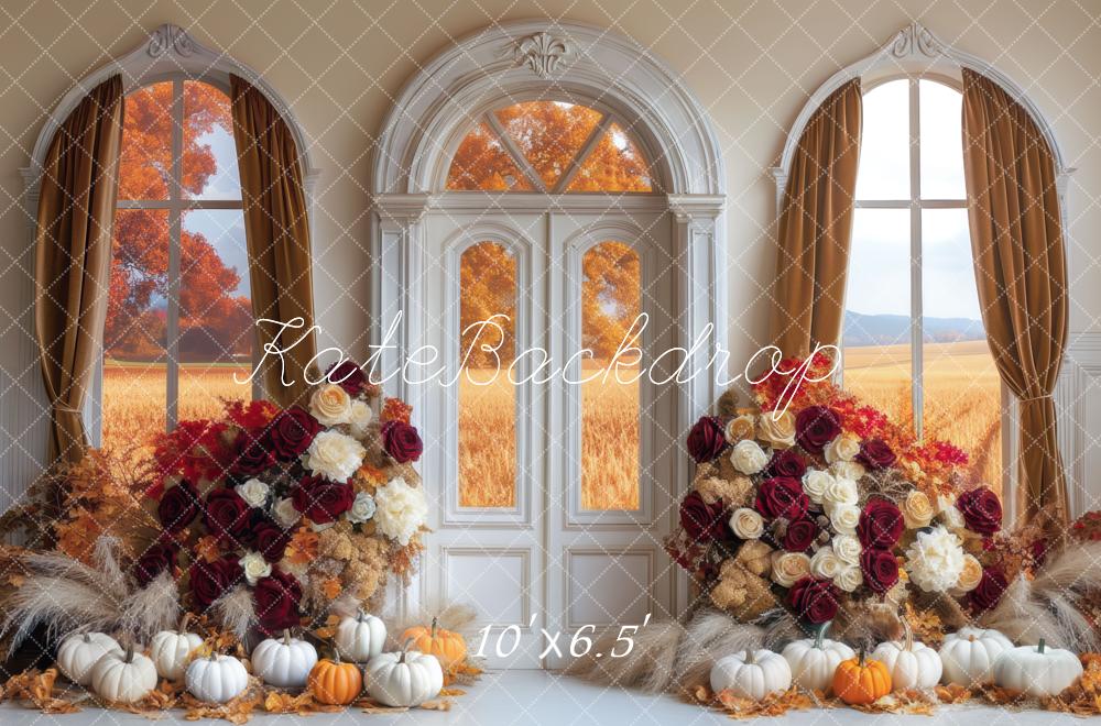 Kate Fall Pumpkins Arched Windows Backdrop Designed by Mini MakeBelieve - Kate Backdrop AU
