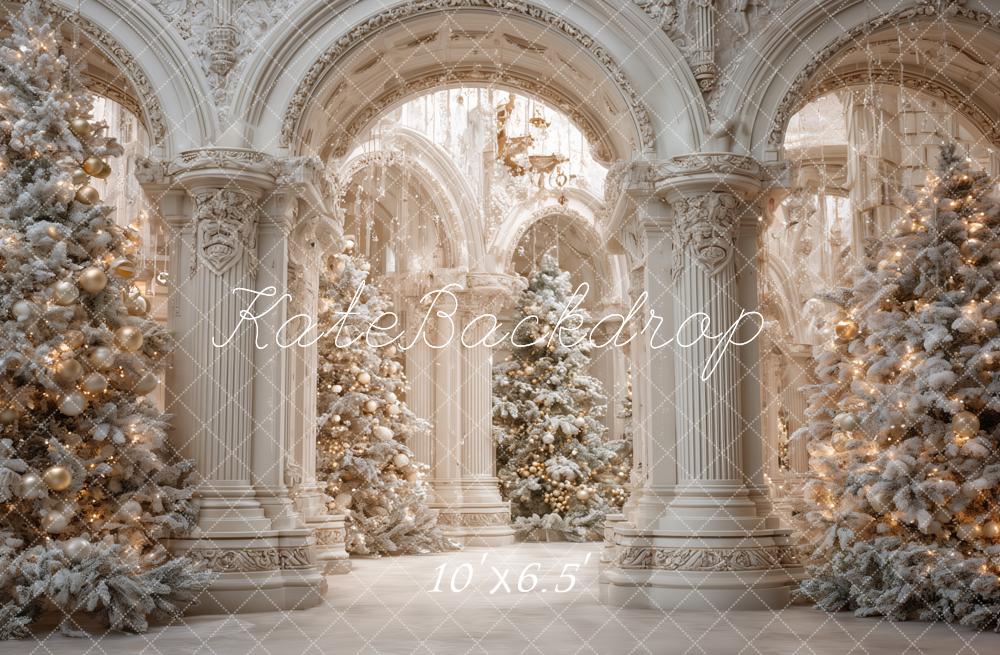 Kate Christmas Snowy Trees Ornate Archway Backdrop Designed by Ashley Paul