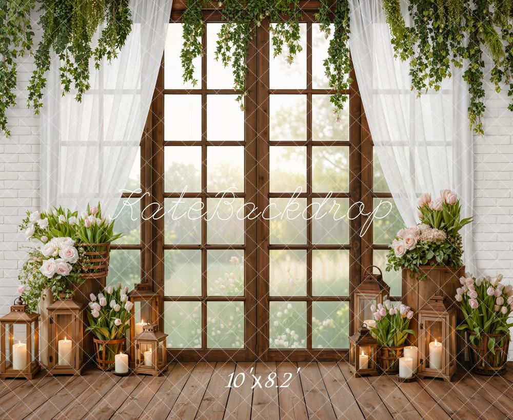 Kate Spring Window Flowers Candles Greenery Backdrop Designed by Emetselch
