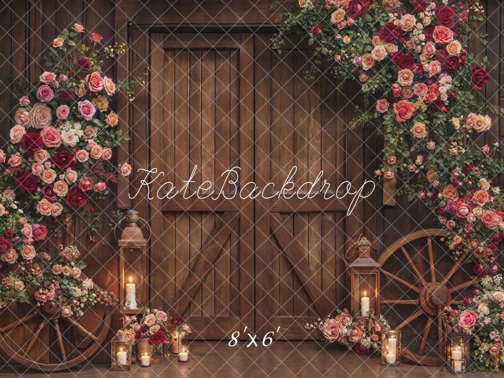Kate Flower Wheels Rustic Door Fleece Backdrop Designed by Emetselch