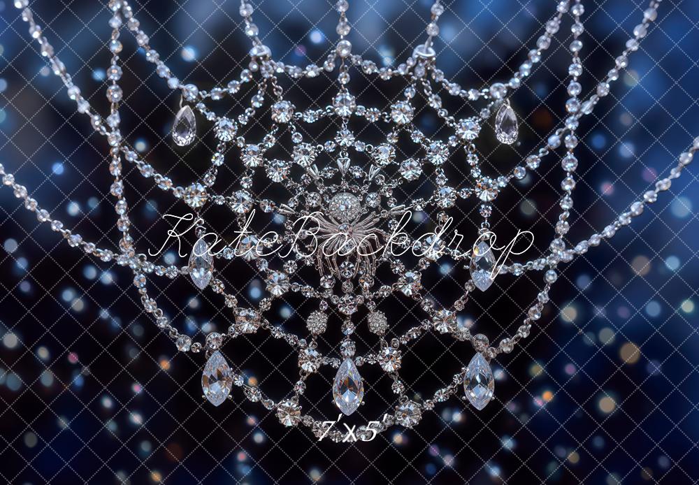 Kate Crystal Spider Web Blue Bokeh Backdrop Designed by Mini MakeBelieve