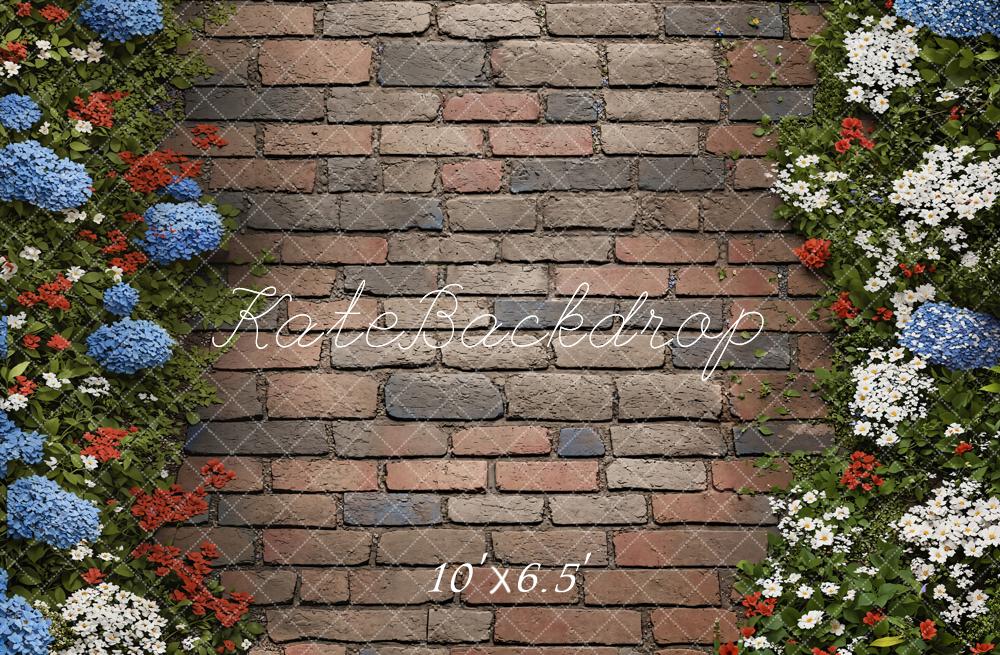 Kate Brick Wall Floral Border Backdrop Designed by Kate Image
