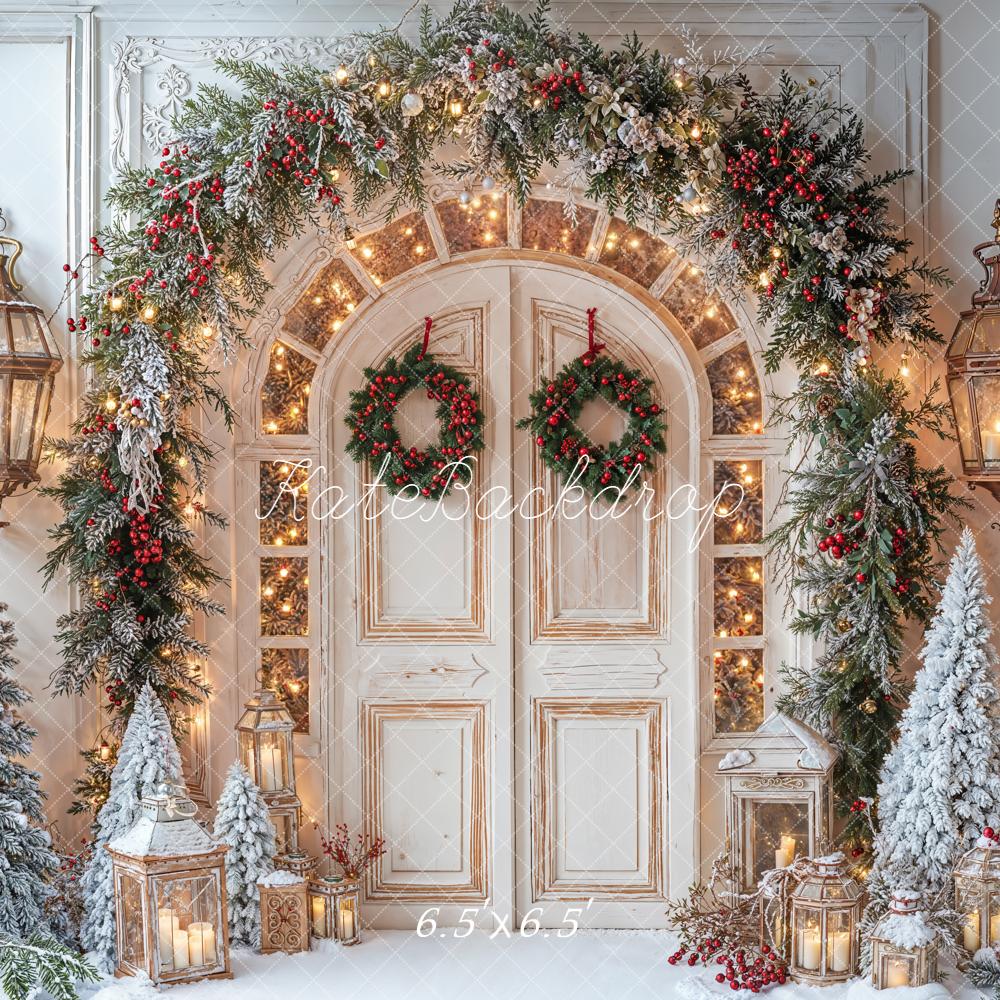 Kate Christmas Door Wreath Snowy Trees Backdrop Designed by Emetselch