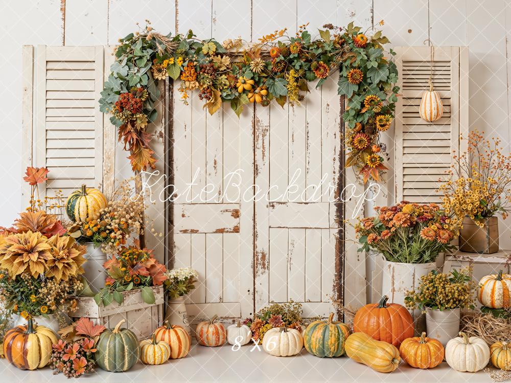 Kate Fall Pumpkin Retro Door Fleece Backdrop Designed by Emetselch
