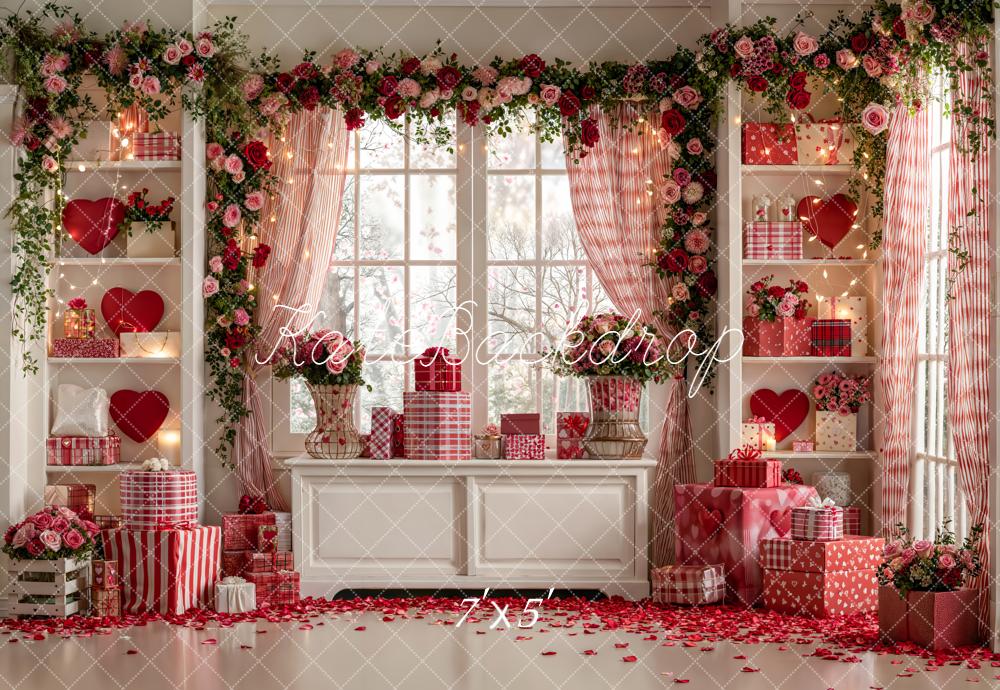 Kate Valentine Hearts Gift Boxes Roses Backdrop Designed by Emetselch