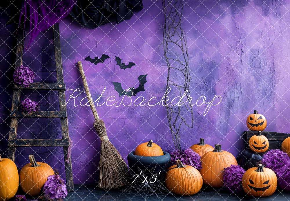 Kate Halloween Pumpkins Ladder Purple Backdrop Designed by Patty Roberts - Kate Backdrop AU