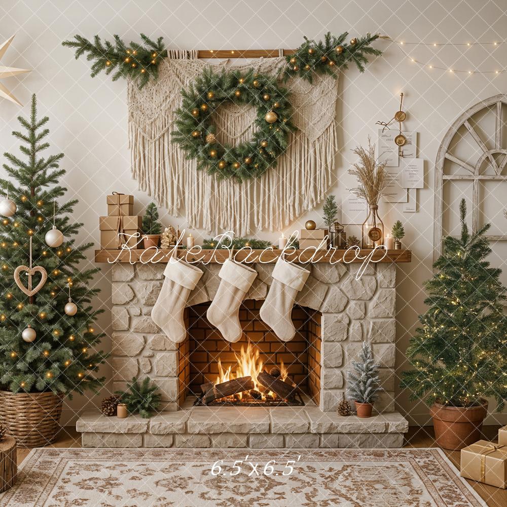 Kate Christmas Fireplace Trees Backdrop Designed by Ashley Paul - Kate Backdrop AU