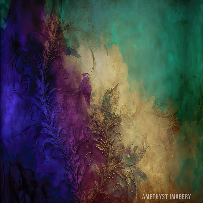 Kate Abstract Masked Ball Green Purple Backdrop Designed by Angela Miller