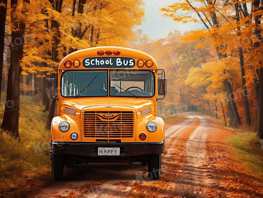Kate Back to School Bus Autumn Forest Backdrop Designed by Chain - Kate Backdrop AU