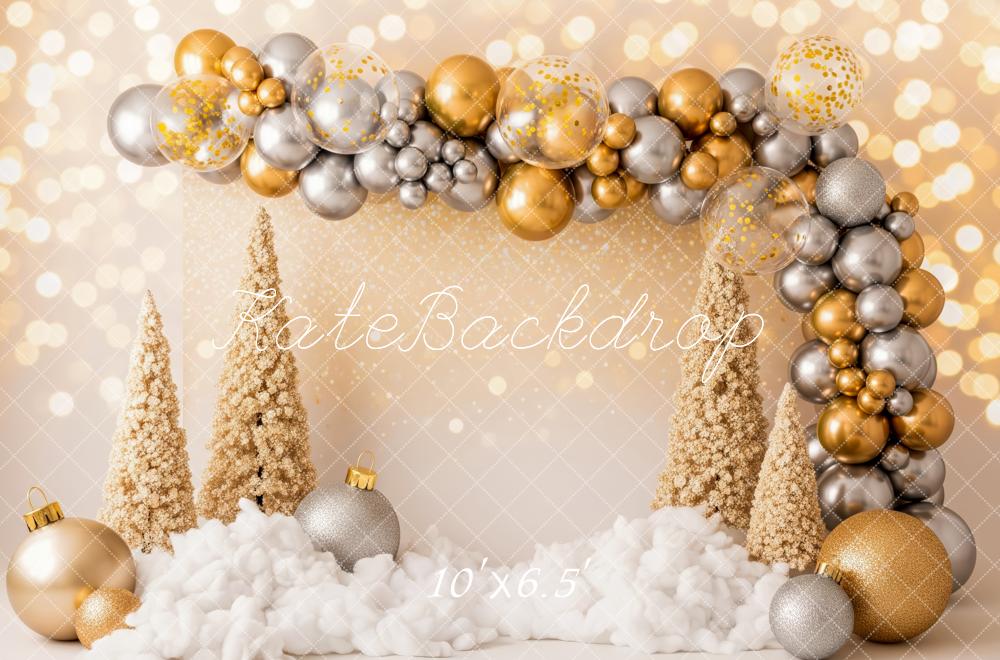 Kate Christmas Gold Silver Balloons Trees Backdrop Designed by Patty Roberts