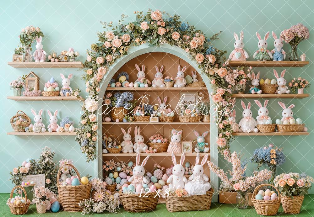 Kate Easter Bunny Arch Shelves Fleece Backdrop Designed by Emetselch