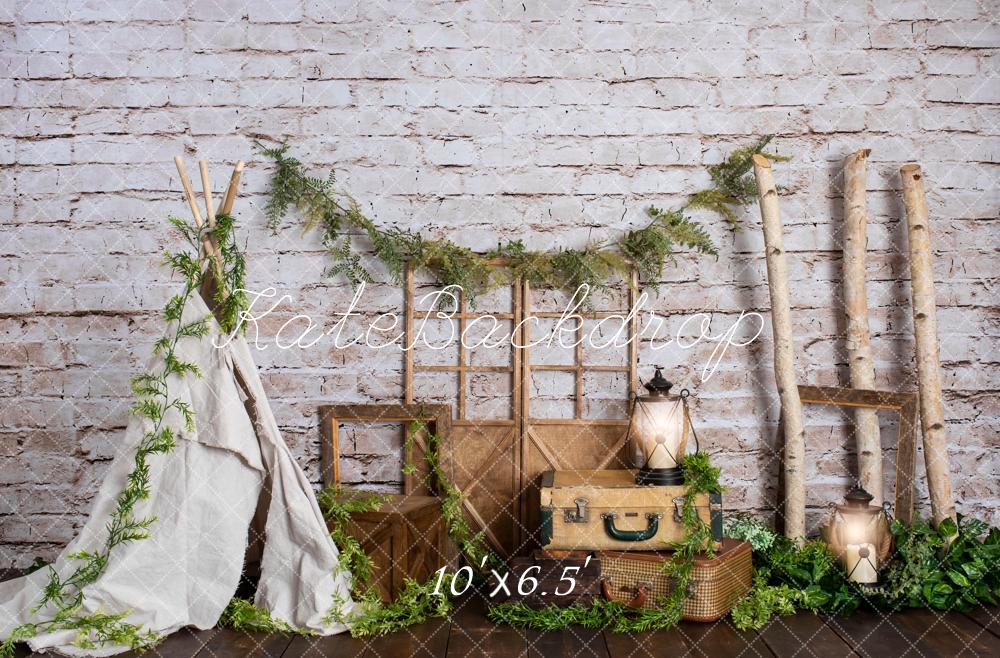 Kate Spring Teepee Vintage Brick Wall Backdrop Designed by Rose Abbas