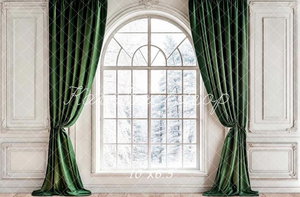 Kate Arched Window Green Curtains Backdrop Designed by Emetselch