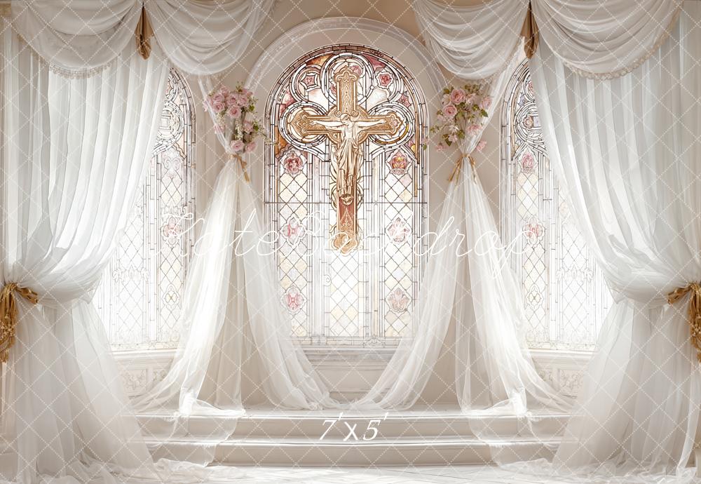 Kate Wedding Cross Stained Glass Drapes Backdrop Designed by Emetselch