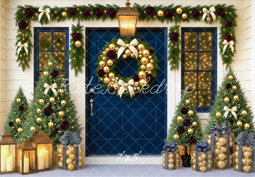Kate Christmas Door Garland Trees Gifts Backdrop Designed by Mini MakeBelieve - Kate Backdrop AU