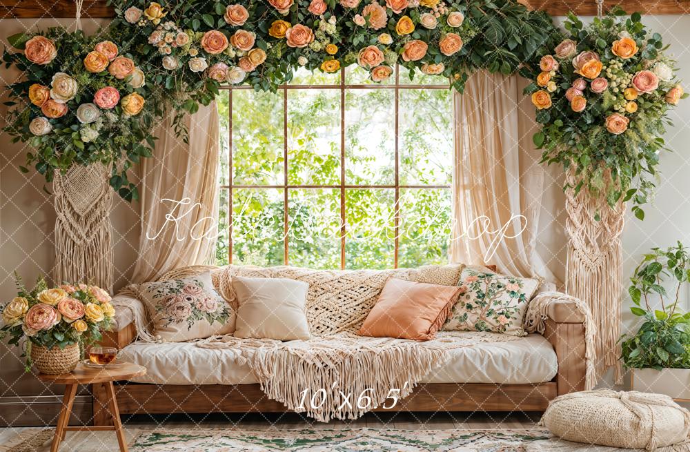Kate Boho Flower Macrame Window Backdrop Designed by Emetselch