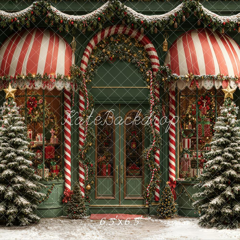 Kate Christmas Shop Red Stripes Backdrop Designed by Emetselch - Kate Backdrop AU