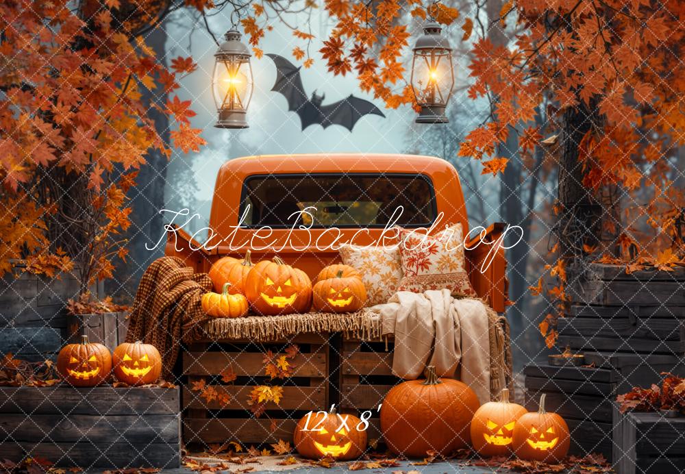 Kate Halloween Truck  Autumn Leaves Fleece Backdrop Designed by Emetselch - Kate Backdrop AU