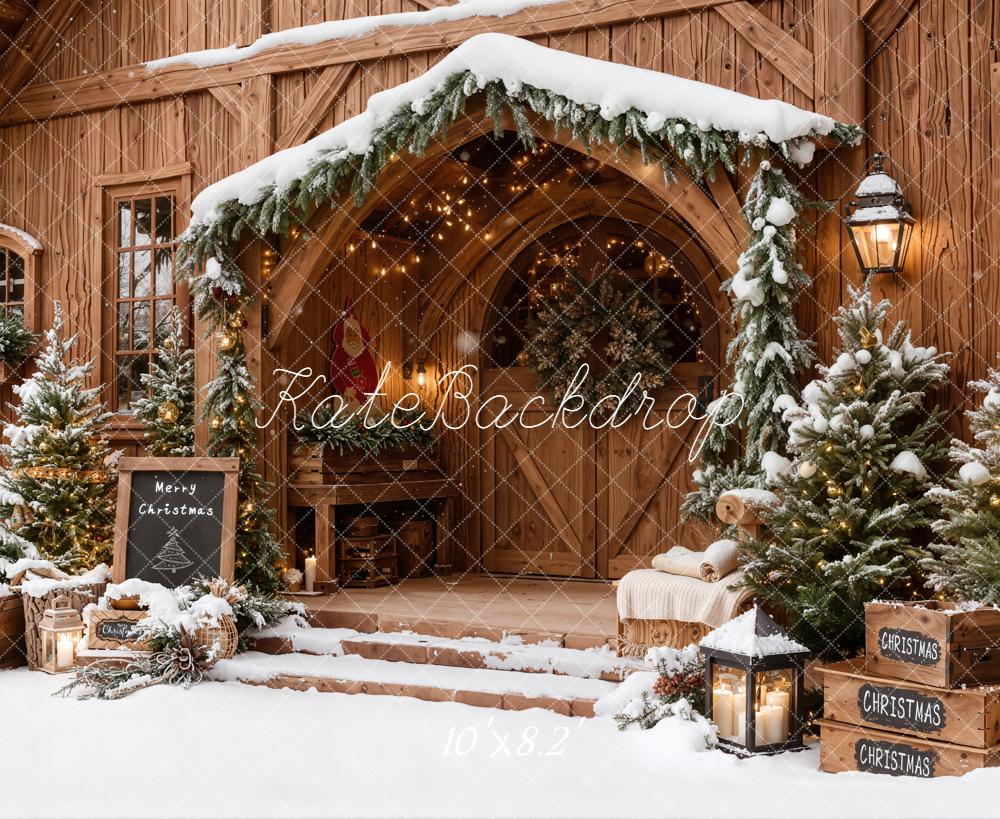 Kate Christmas Wooden Porch Snow Backdrop Designed by Emetselch