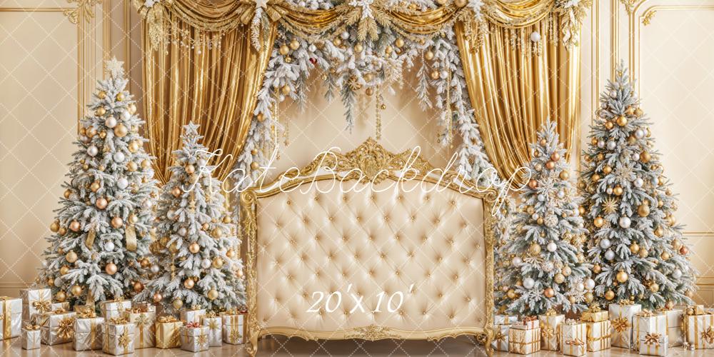 Kate Christmas Gold Curtains Frosted Trees Throne Backdrop Designed by Emetselch - Kate Backdrop AU