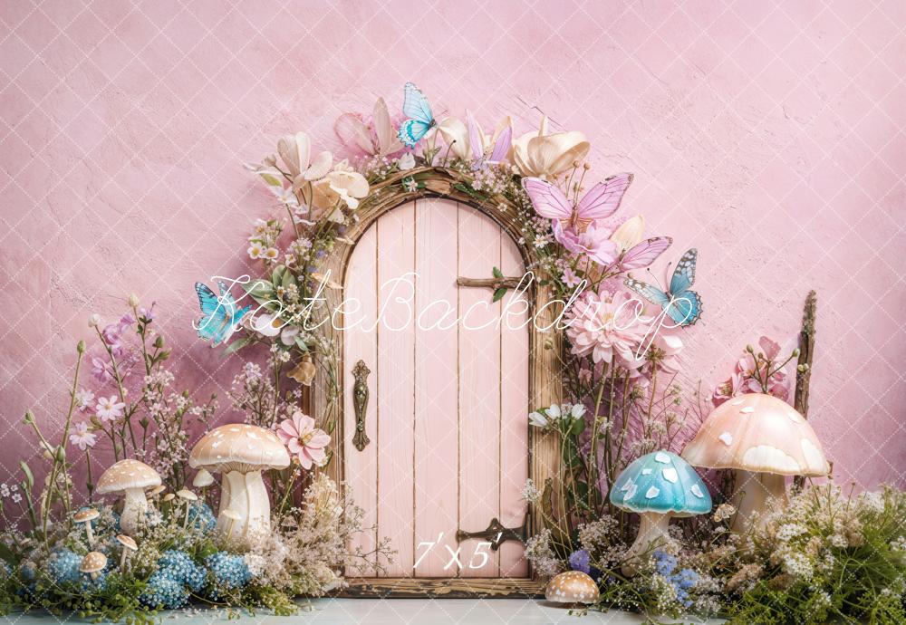 Kate Butterflies Mushrooms Backdrop Fairy Fantasy Door Pink Purple Designed by Emetselch - Kate Backdrop AU