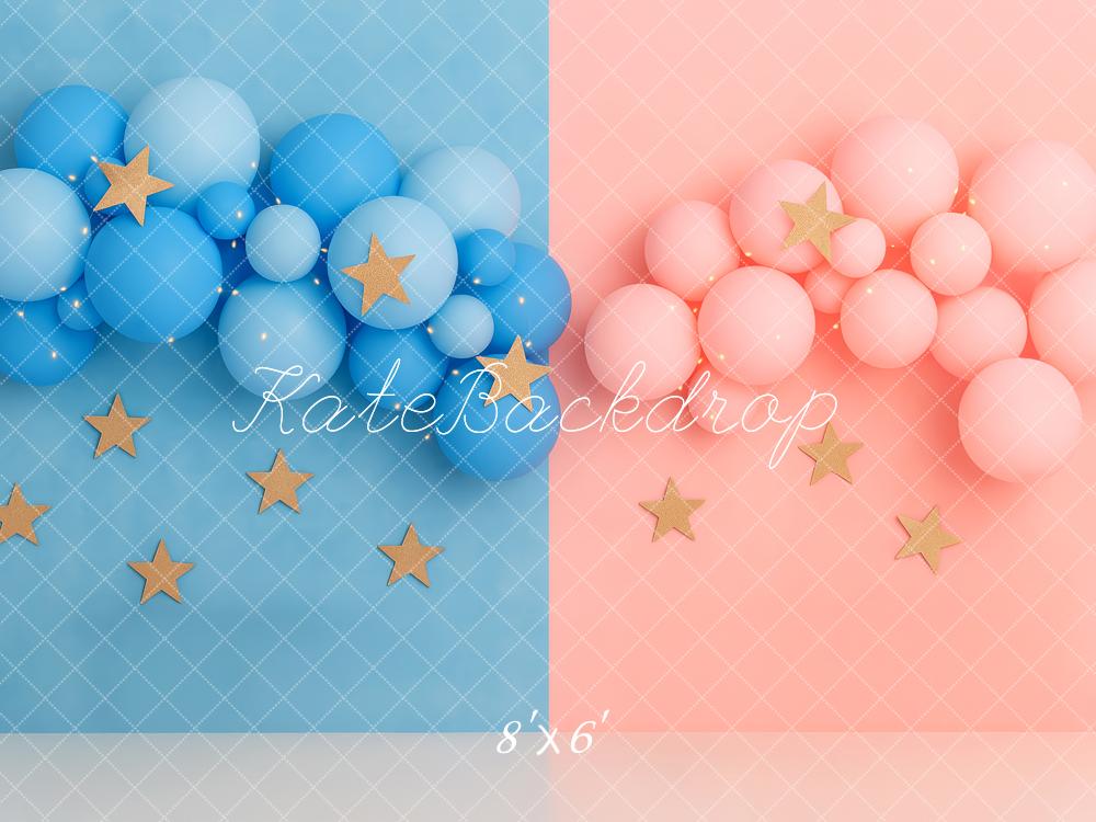Kate Blue Pink Balloon Cluster Gold Stars Backdrop Designed by Patty Roberts