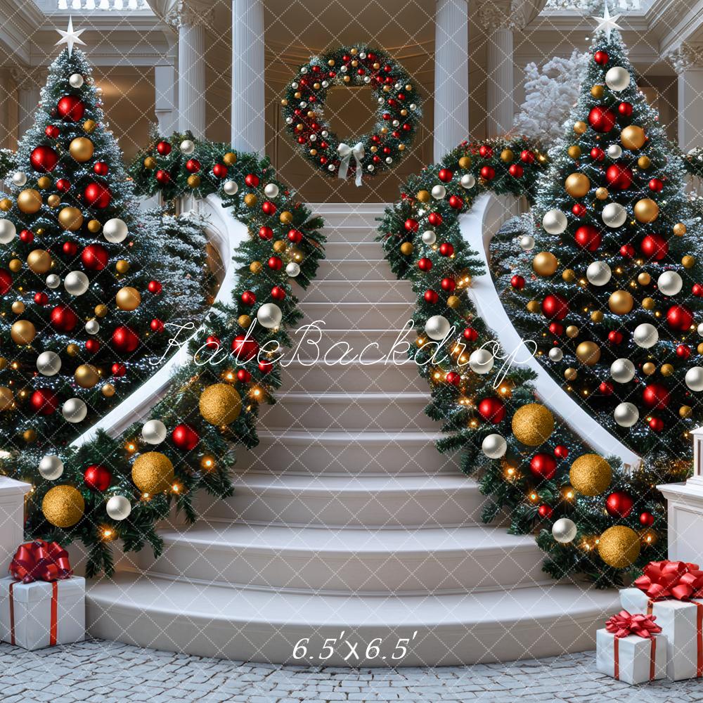Kate Christmas Cascading Stairs Festive Backdrop Designed by Mini MakeBelieve - Kate Backdrop AU