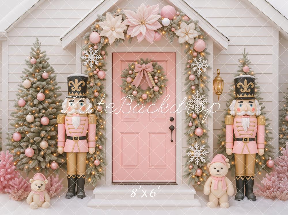 Kate Christmas Trees Nutcracker Pink Door Backdrop Designed by Ashley Paul