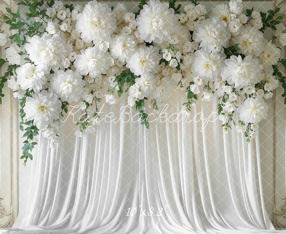 Kate White Flower Elegant Drapes Backdrop Designed by Mini MakeBelieve