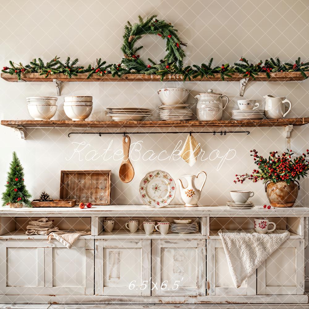 Kate Christmas Kitchen Shelves Rustic Decor Backdrop Designed by Emetselch - Kate Backdrop AU