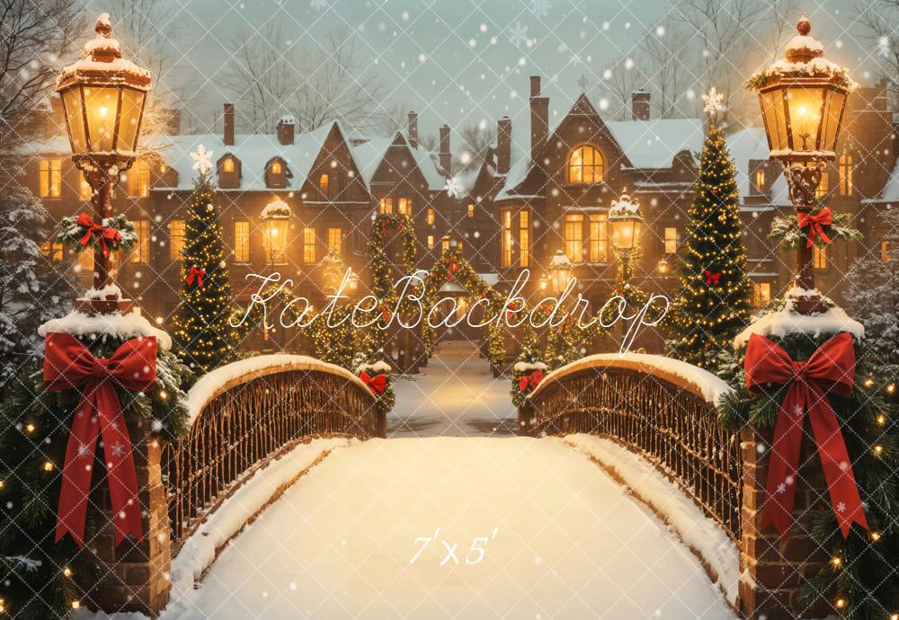 Kate Christmas Snowy Bridge Village Backdrop Designed by Emetselch - Kate Backdrop AU