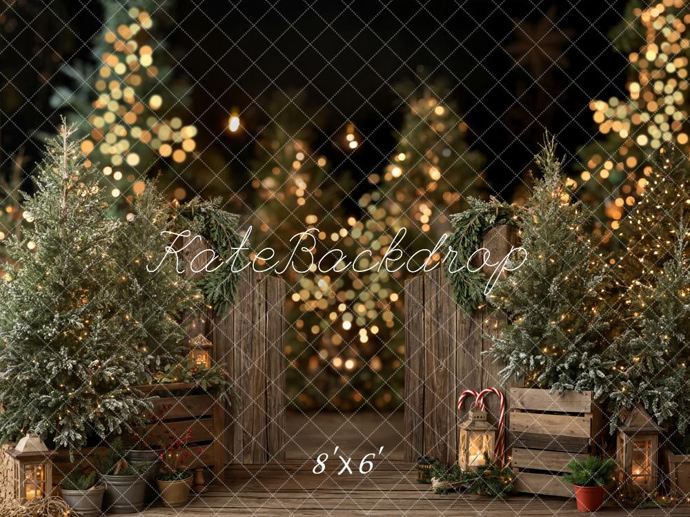 Kate Christmas Trees Bokeh Wooden Fleece Backdrop Designed by Emetselch - Kate Backdrop AU