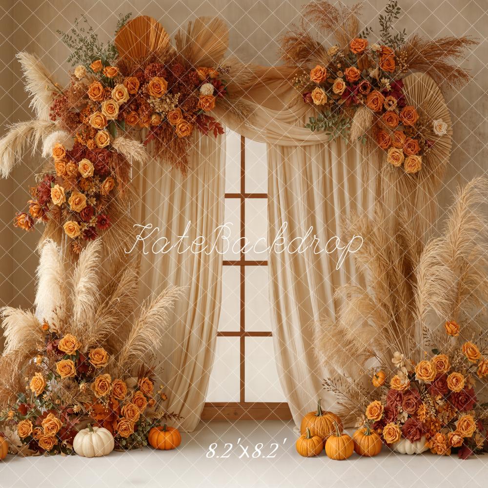 Kate Autumn Flower Arch Pampas Pumpkins Backdrop Designed by Emetselch