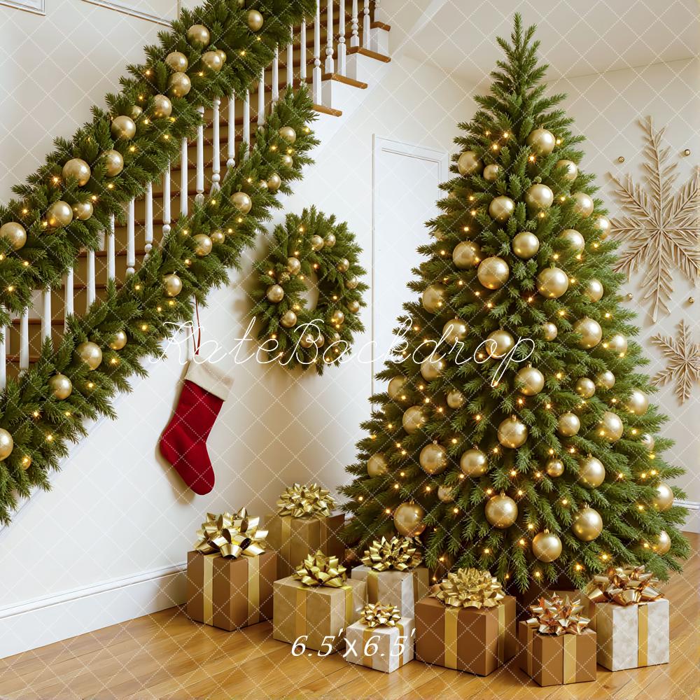 Kate Christmas Tree Staircase Presents Backdrop Designed by Mini MakeBelieve - Kate Backdrop AU