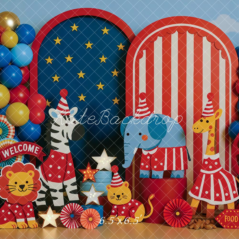 Kate Circus Animals Stars Balloons Backdrop Designed by Mini MakeBelieve - Kate Backdrop AU