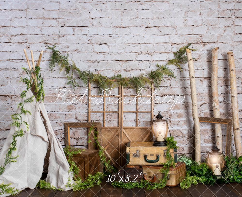 Kate Spring Teepee Vintage Brick Wall Backdrop Designed by Rose Abbas