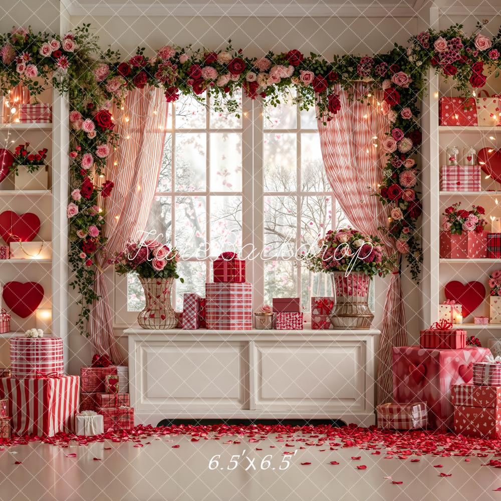 Kate Valentine Hearts Gift Boxes Roses Backdrop Designed by Emetselch