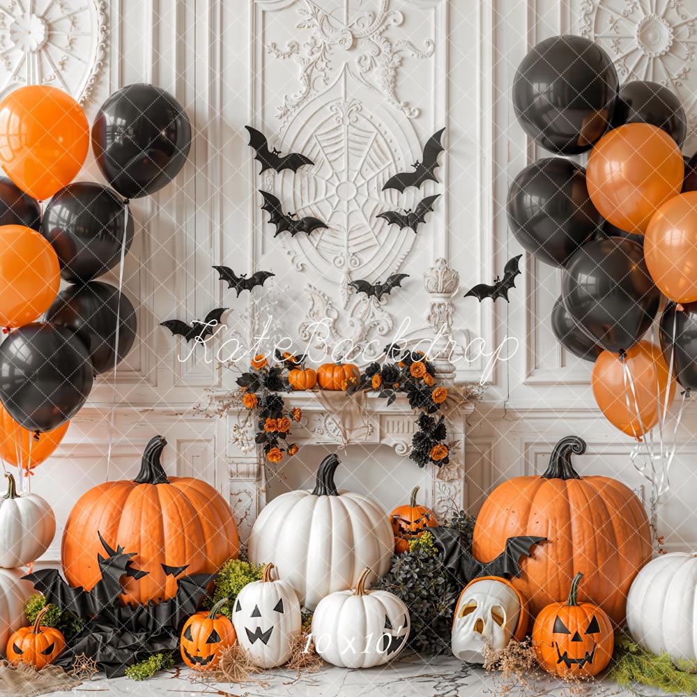 Kate Halloween Pumpkins Balloons Bats Backdrop Designed by Emetselch - Kate Backdrop AU