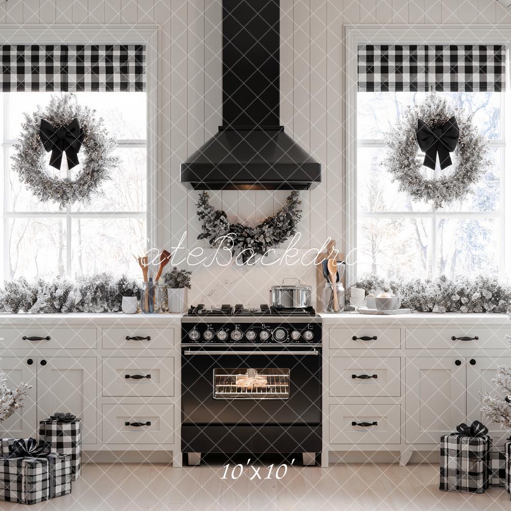 Kate Christmas Kitchen Black White Backdrop Designed by Ashley Paul
