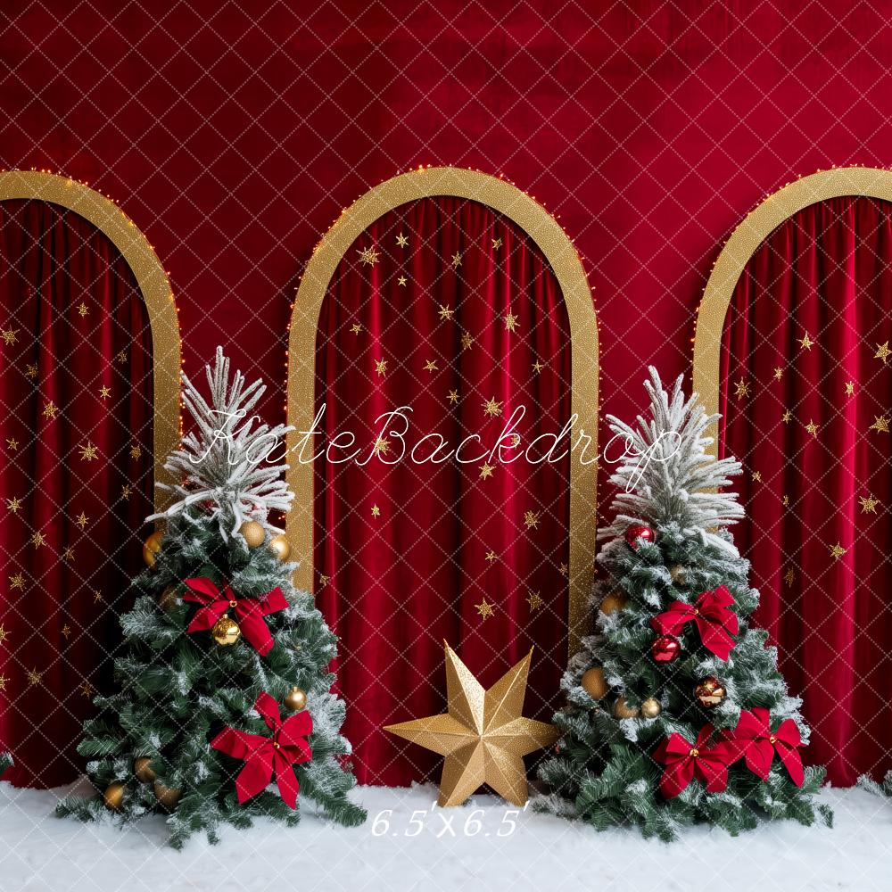 Kate Christmas Trees Red Curtain Backdrop Designed by Patty Roberts - Kate Backdrop AU