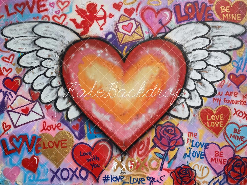 Kate Valentine Graffiti Winged Heart Fleece Backdrop Designed by Chain