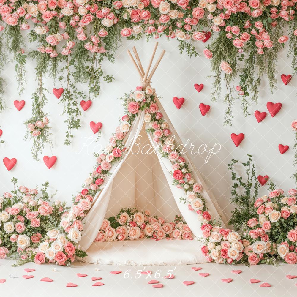 Kate Flower Teepee Pink Roses Hearts Backdrop Designed by Emetselch