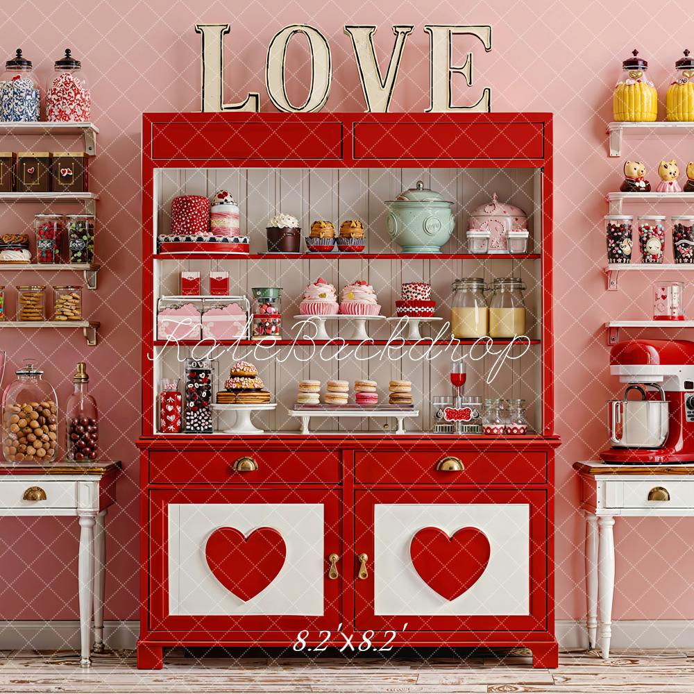 Kate Valentine Red Cabinet Sweets Kitchen Backdrop Designed by Emetselch