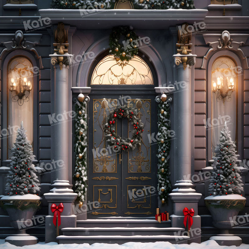 Kate Christmas Mansion Door Wreath Garland Backdrop Designed by Emetselch - Kate Backdrop AU