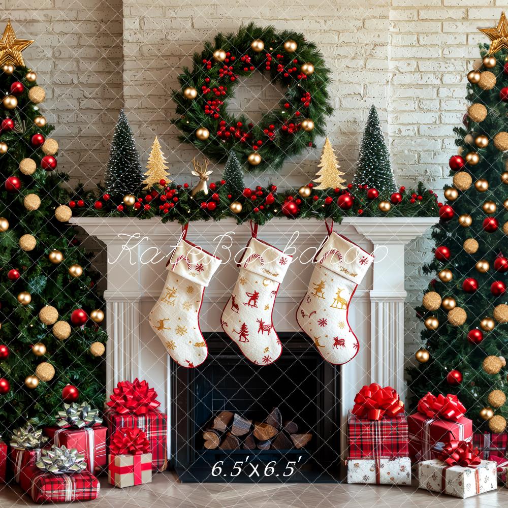 Kate Christmas Tree Fireplace Stockings Presents Backdrop Designed by Mini MakeBelieve - Kate Backdrop AU