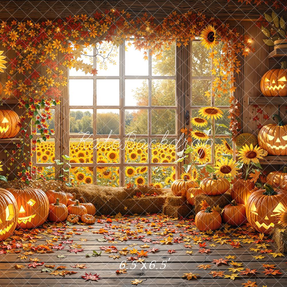 Kate Halloween Sunflowers Pumpkins Autumn Backdrop Designed by Chain
